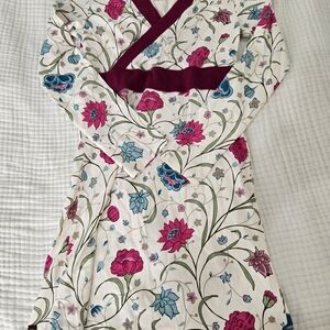 Tea Collection Floral Dress with Purple Trim